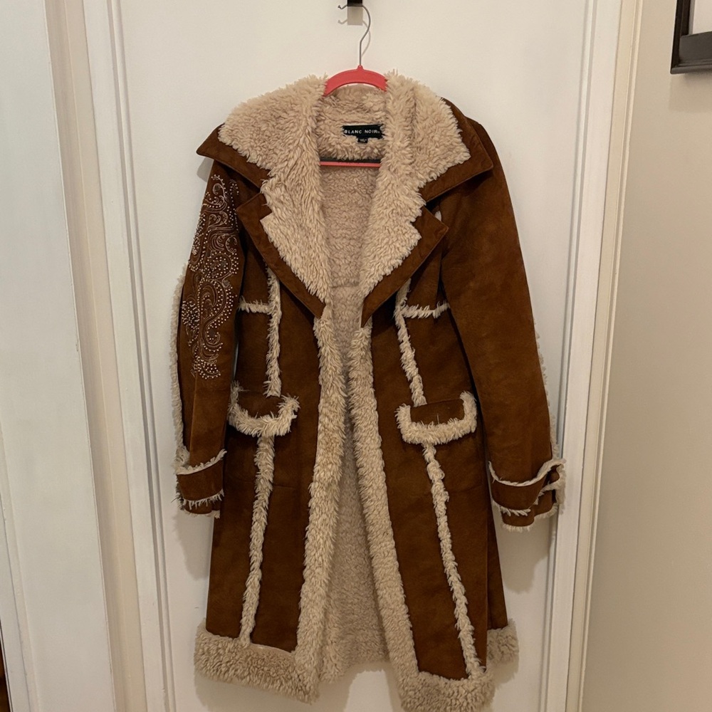 Blanc Noir Brown Teddy Jacket with Cream Accents